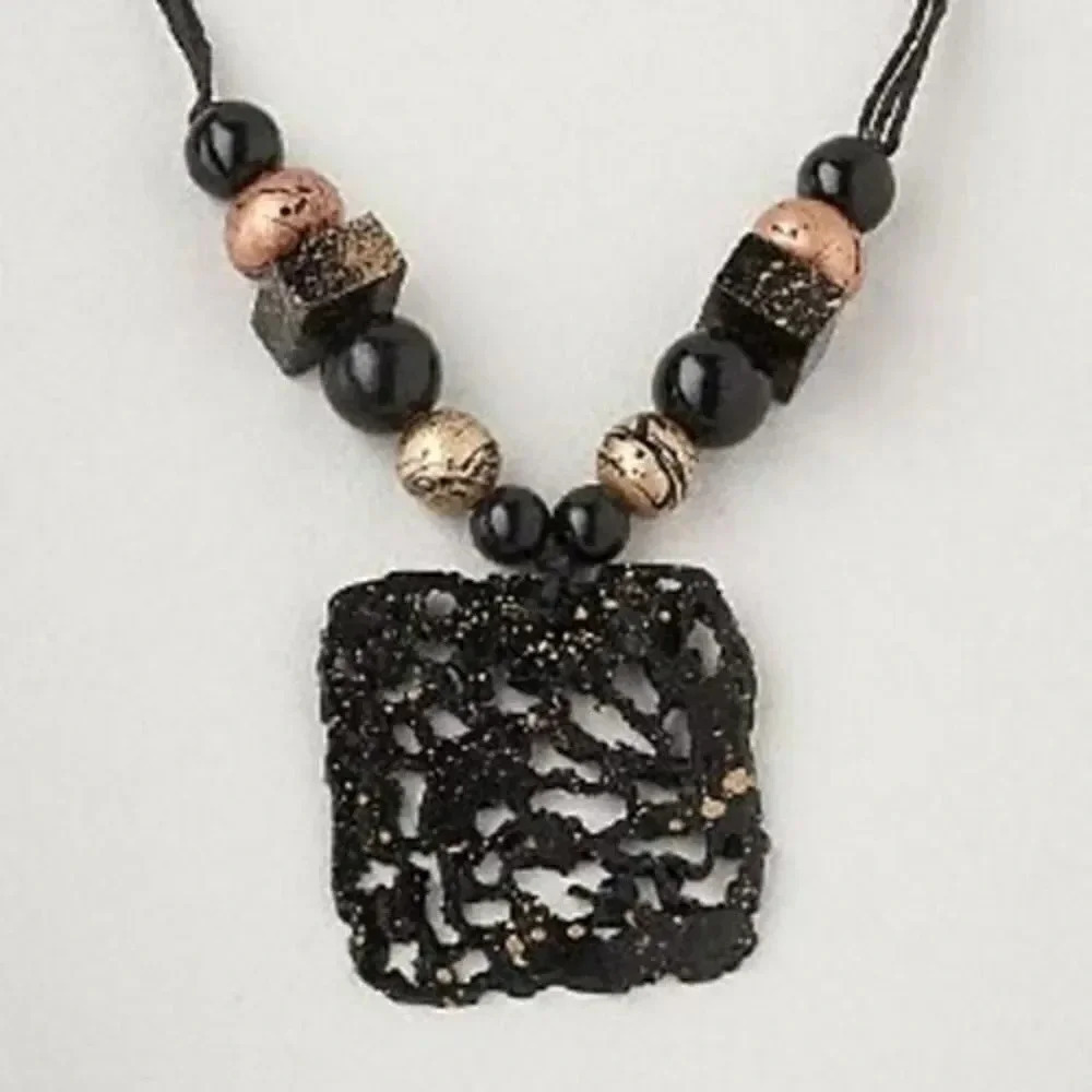 Black Copper Metallic Avant Garde Pendant Necklace 18" Long